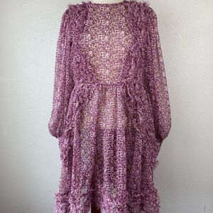 Anthropologie O.P.T Floral Ruffle Long Sleeve Flare Dress Size S EUC